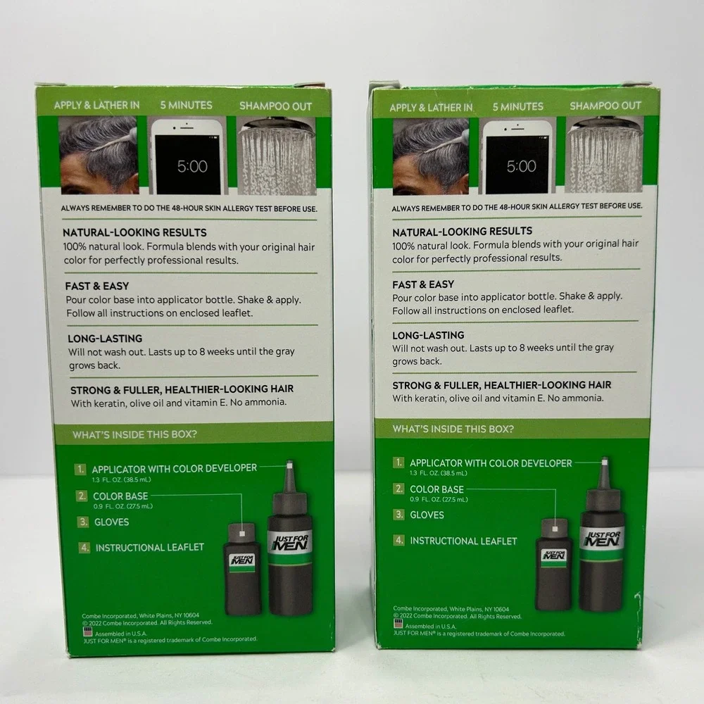2 Pack Just For Men Shampoo-In Color H-60 Jet Black Gray Coverage Hair Dye
